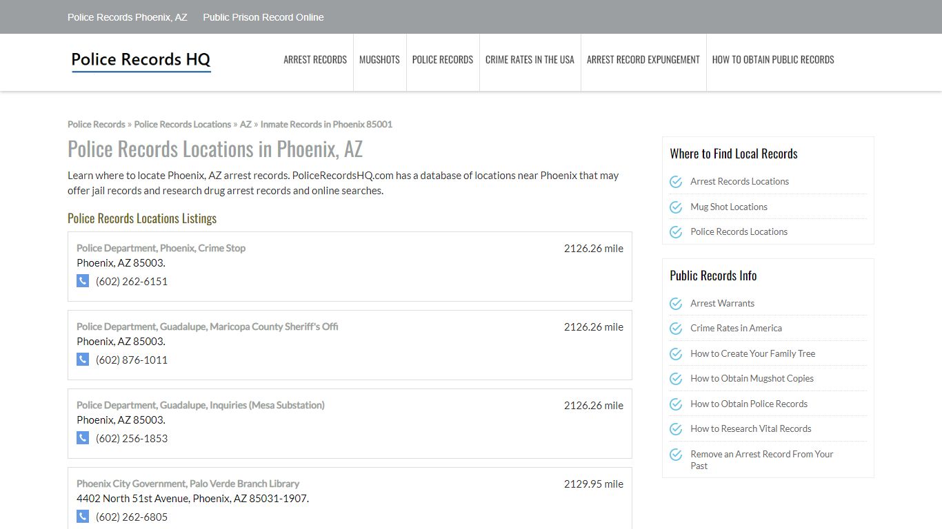 Police Records Phoenix, AZ - Public Prison Record Online